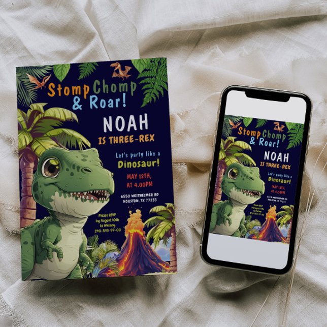 Convite de Aniversário do Rex Dinosaur (Criador carregado)