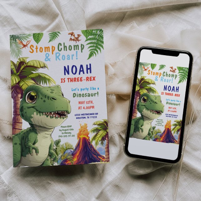 Convite de Aniversário do Rex Dinosaur (Criador carregado)