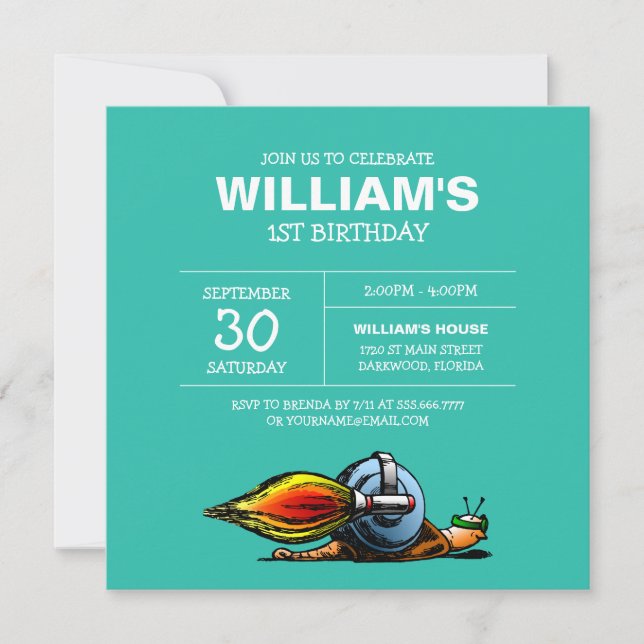 Convite de Aniversário do Rocket Snail (Frente)