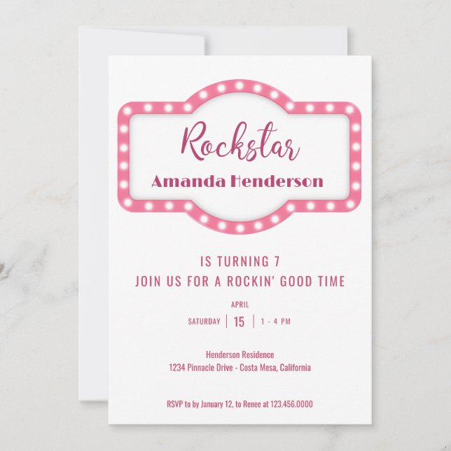 Convite de Aniversário do Rockstar Rosa (Frente)