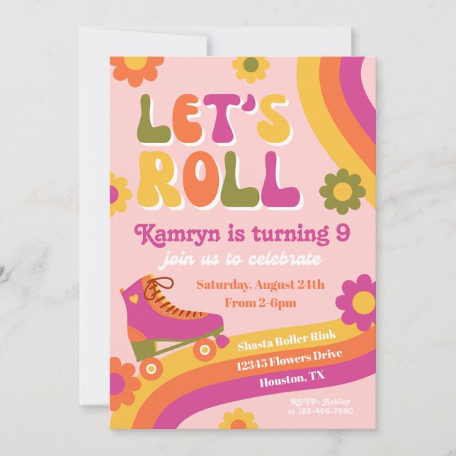 Convite de aniversário do Roller Skate | Skate ret (Frente)