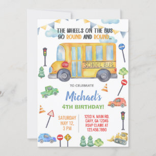 Convite de aniversário do School Bus.