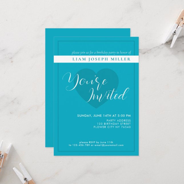 Convite de Aniversário do Script Azul do Céu Rico  (Frente/Verso In Situ)