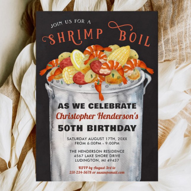 Convite de Aniversário do Shrimp Boil (Low Country Boil Invitation, Shrimp Boil Invitations, Seafood Boil Invitation, Birthday Invite)