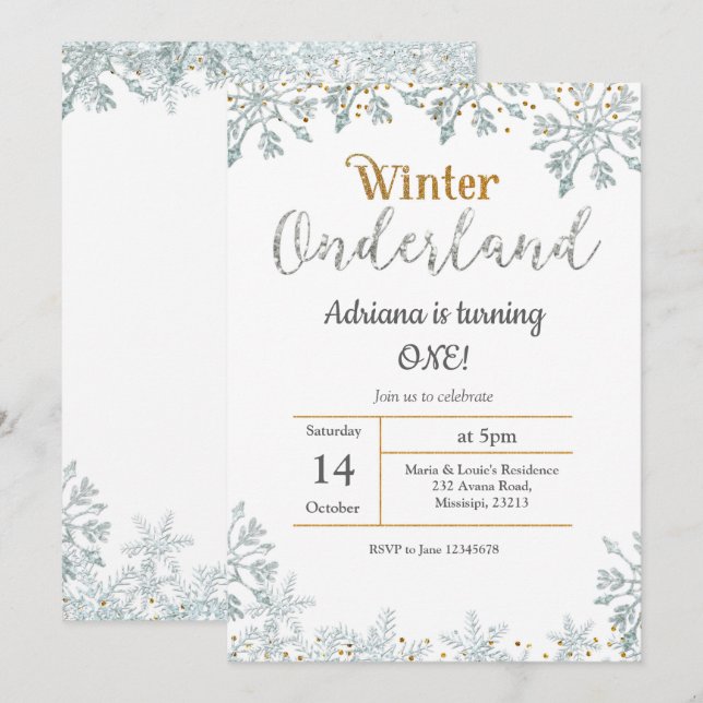 Convite de Aniversário do Silver Winter Onederland (Frente/Verso)