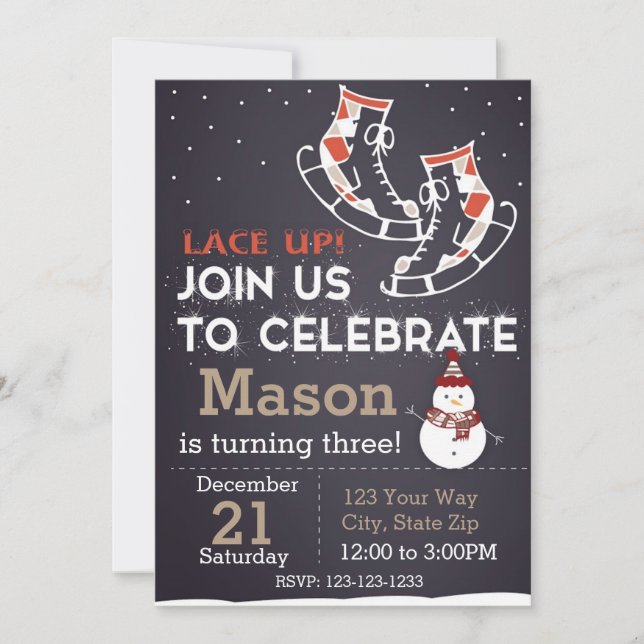 Convite de Aniversário do Skate de Gelo (vermelho) (Frente)