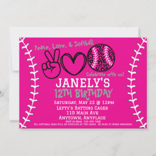 Convite de Aniversário do Softball Peace Love