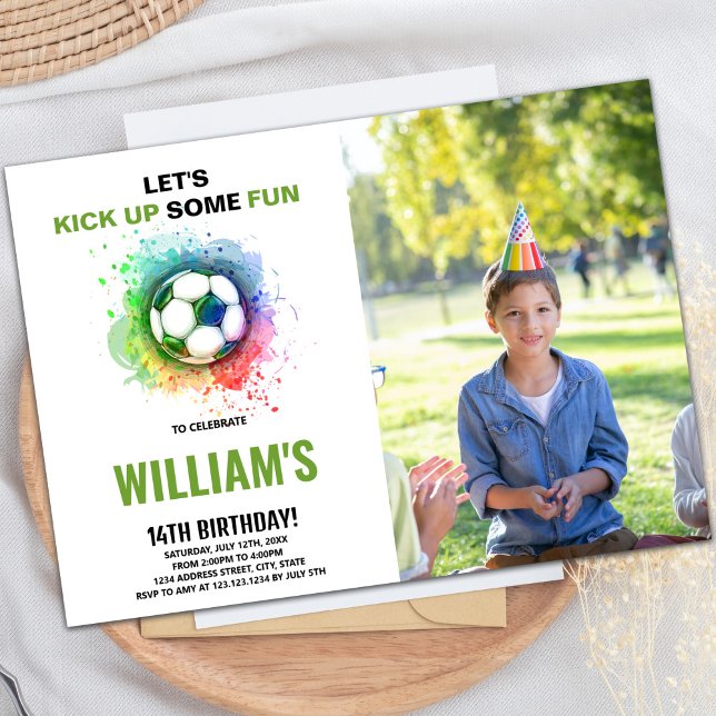 Convite de Aniversário do Solteiro de Água com Fot (Watercolor Soccer Birthday Invitations with photo)