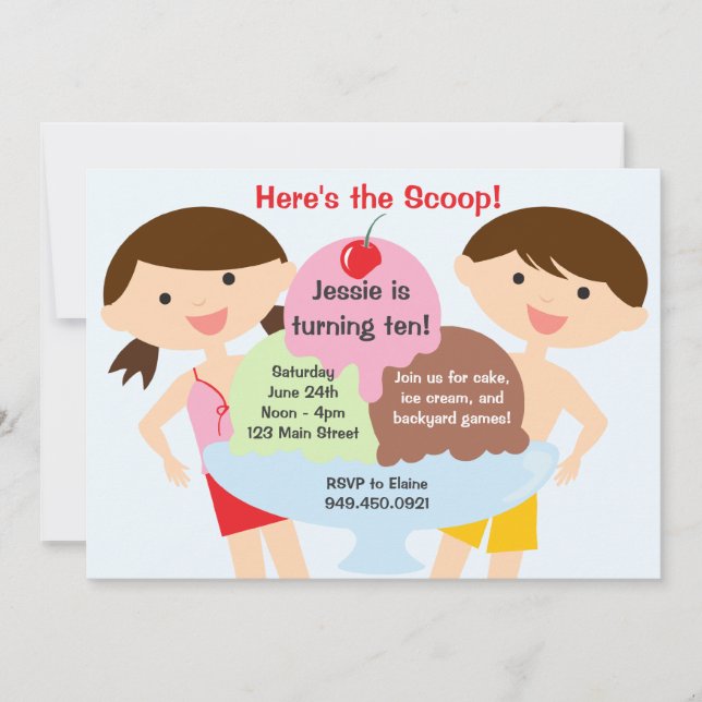 Convite de aniversário do sorvete (Frente)