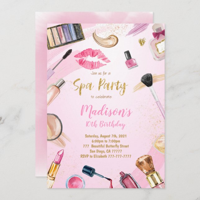 Convite de Aniversário do Spa Party (Frente/Verso)