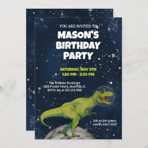 Convite de aniversário do Space Dinossaur T-rex