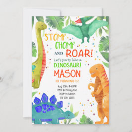 Convite de Aniversário do Stomp Chomp Roar Dinossa