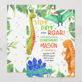 Convite de Aniversário do Stomp Chomp Roar Dinossa