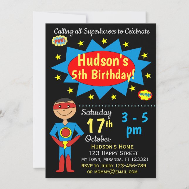 Convite de aniversário do super-herói (Frente)