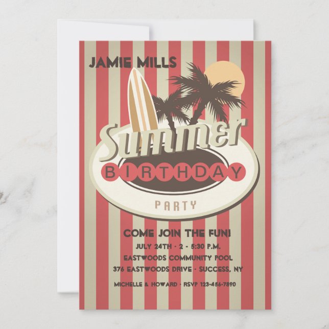 Convite de aniversário do surfista (Frente)