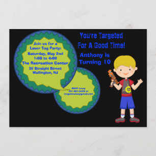Convite de aniversário do Tag do laser dos menino