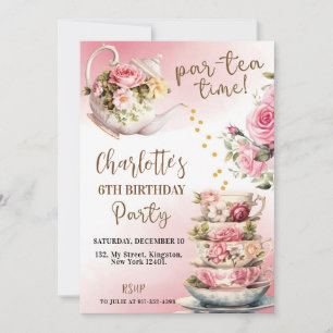 Convite De Aniversário Do Tea Party - Par Rosa E D