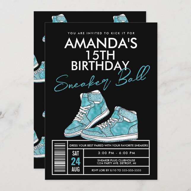 Convite de Aniversário do Teal Sneaker Ball (Frente/Verso)