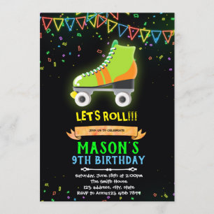 Convite de aniversário do tema do skate de brilho 