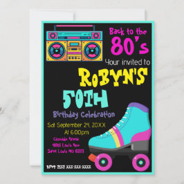 Convite de aniversário do tema dos anos 80 ou 90