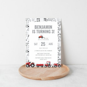 Convite de Aniversário do Tema dos Tratores de faz