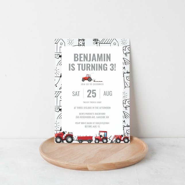Convite de Aniversário do Tema dos Tratores de faz (Farm Tractors Theme Birthday Invitation)