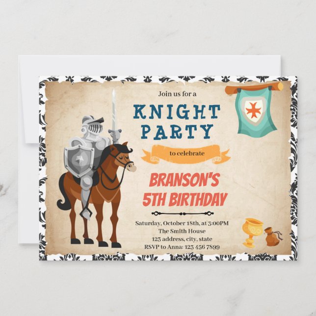 Convite de aniversário do tema Knight Prince (Frente)