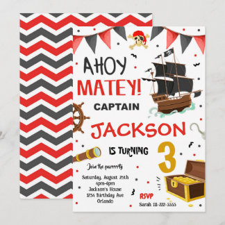 Convite de Aniversário do Tesouro de Navio Pirata
