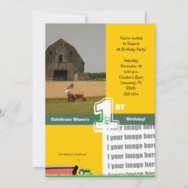 Convite de aniversário do trator:  Celeiro & (Frente)