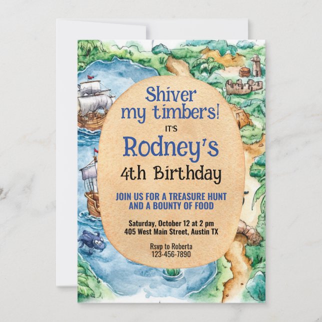 Convite de Aniversário do Treasure Hunt Pirate (Frente)