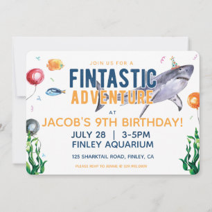 Convite de Aniversário do Tubarão de Aquarela