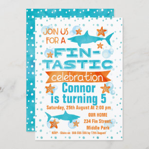 Convite de Aniversário do Tubarão Fin-tastic de Aq