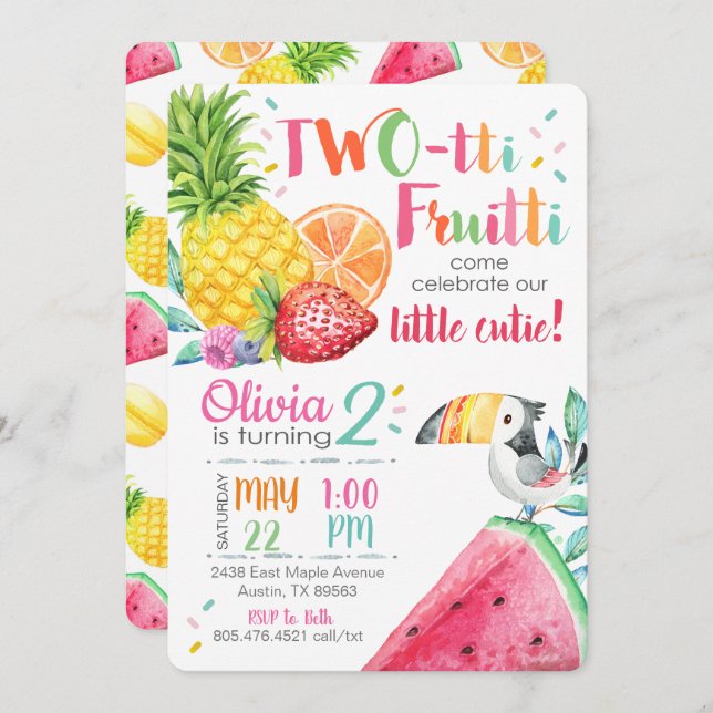 Convite de Aniversário do Twotti Fruitt (Frente/Verso)