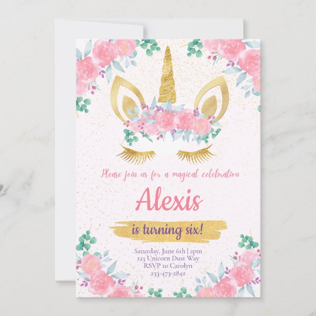 Convite de Aniversário do Unicórn, Convite do Part (Frente)