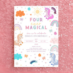 Convite de Aniversário do Unicorn Editável 4.º ani