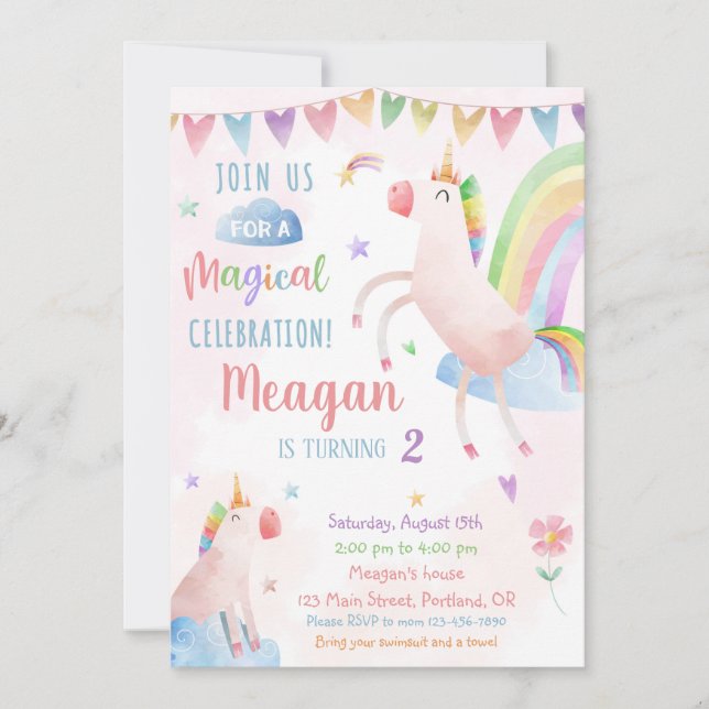 Convite de aniversário do Unicórn festa de anivers (Frente)