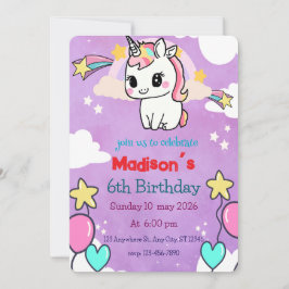 Convite de Aniversário do Unicórn | Modelo editáve