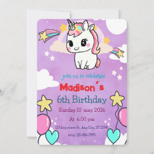 Convite de Aniversário do Unicórn Modelo editáve