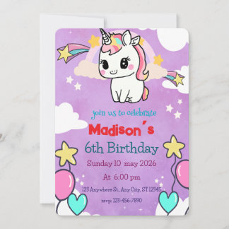 Convite de Aniversário do Unicórn | Modelo editáve