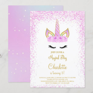 Convite de Aniversário do Unicorn Roxo Glitter