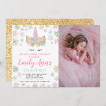 Convite de aniversário do Unicórn Winter com foto