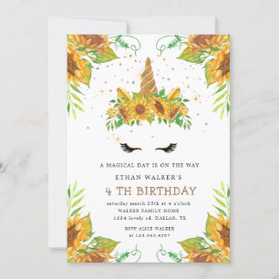 Convite de Aniversário do unicórnio de girassol má