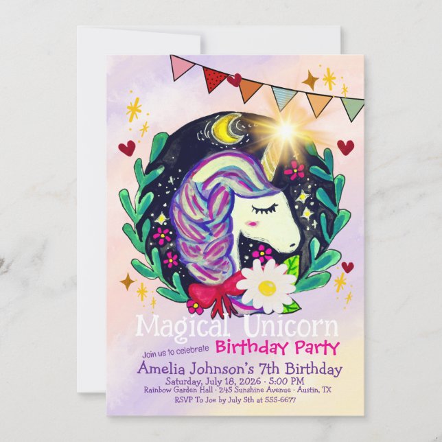 Convite de Aniversário do Unicórnio Mágico (Frente)