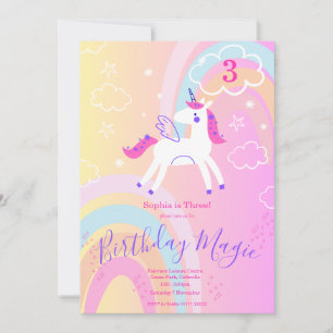 Convite de Aniversário do Unicórnio Mágico Arco-ír