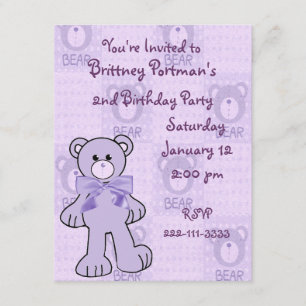 Convite de Aniversário do Urso de Púrpura