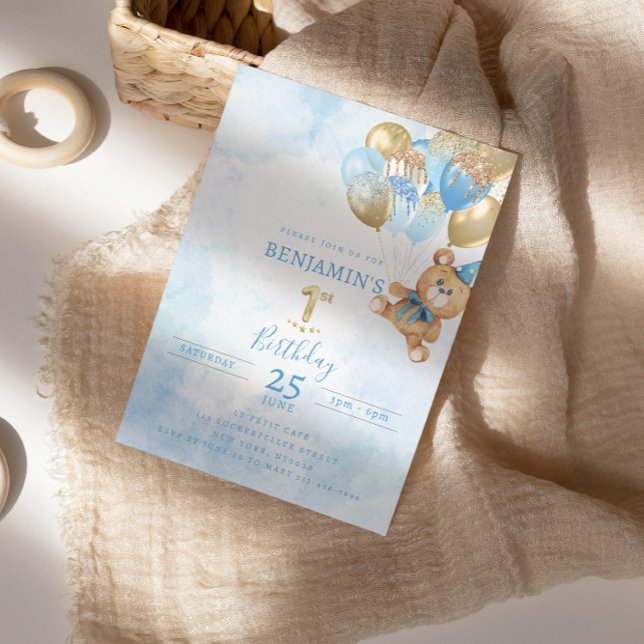 Convite de Aniversário do Urso de Teddy primeiro a (Criador carregado)