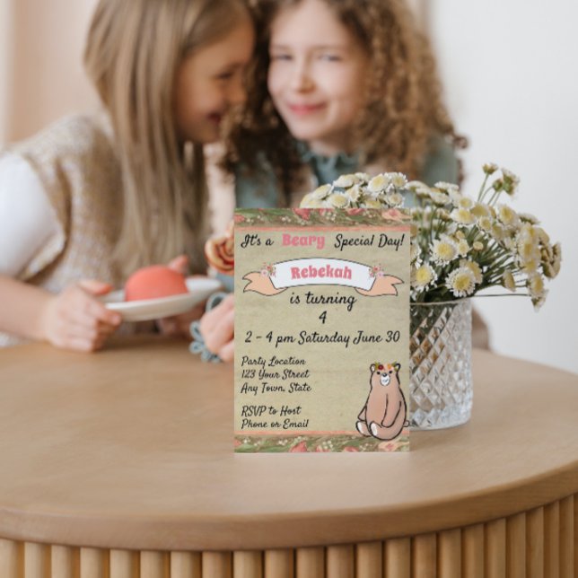 Convite de Aniversário do Urso Floral (Criador carregado)