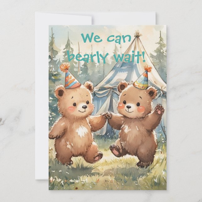 Convite de Aniversário do Urso Gêmeo para Download (Frente)