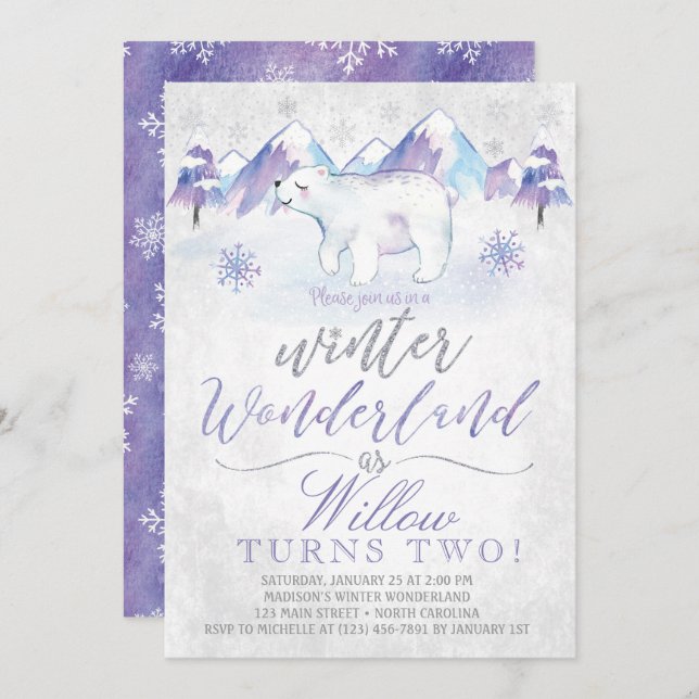 Convite de Aniversário do Urso Polar Wonderland (Frente/Verso)