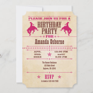 Convite de Aniversário do Vintage Cowboy Rosa Que